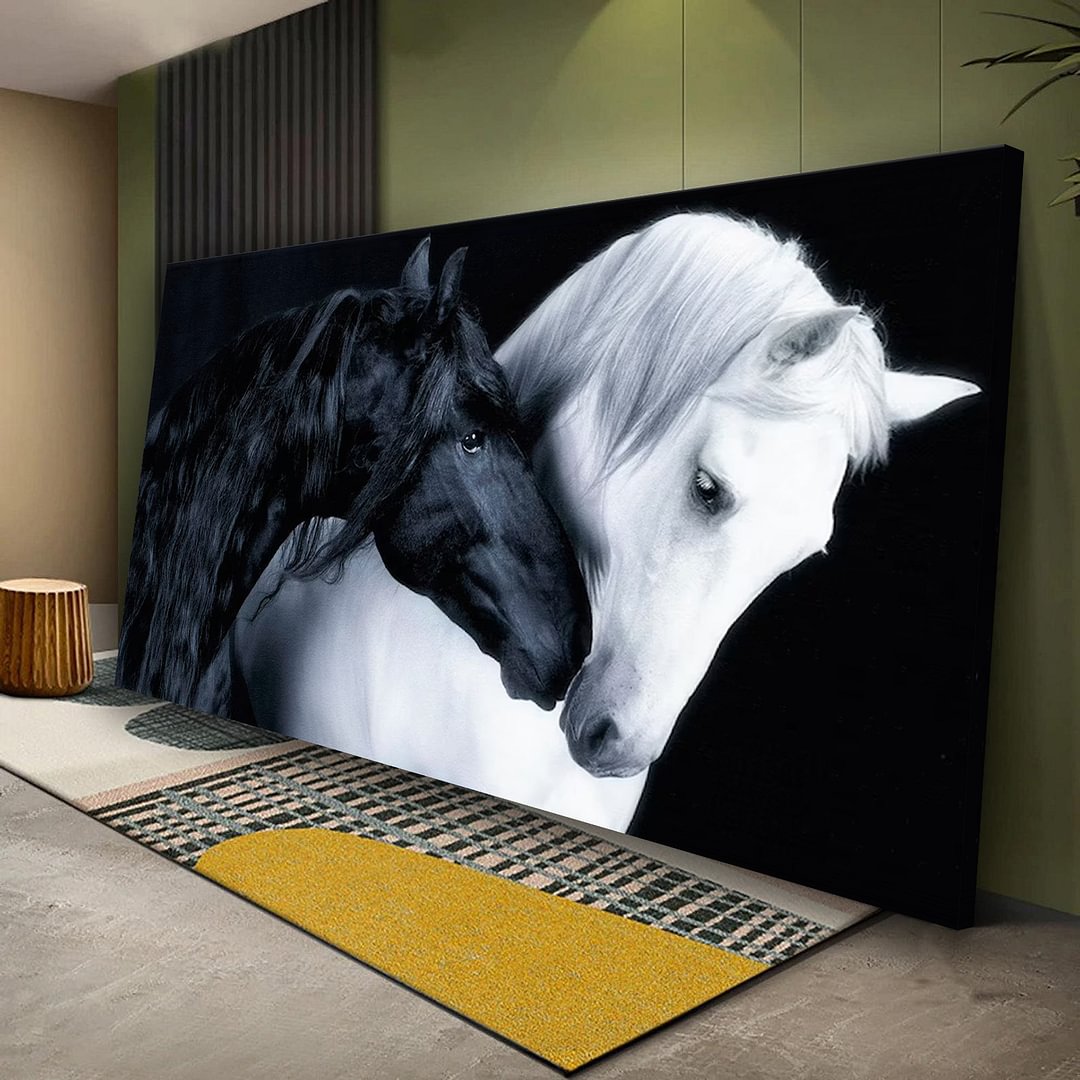 White And Dark Horses Canvas Wall Art