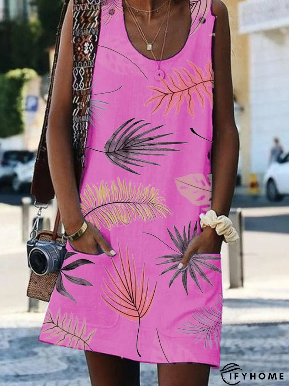 Bohemian Printed Drawstring Sleeveless Causal Weaving Dress | IFYHOME