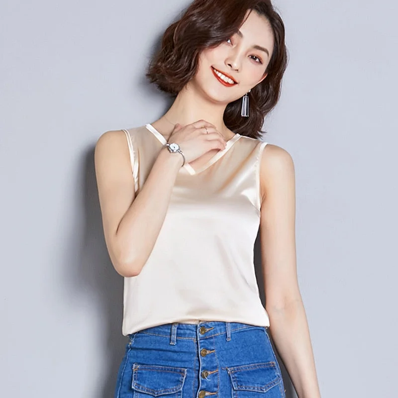 Women Camis Silk Top Women Camisole 2021 Summer Style Sexy Sleeveless Vest Slim White Tank Top Roupas Femininas Black White Gray