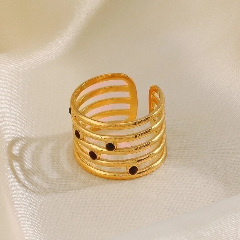 304 Stainless Steel 18K Gold Plated Ethnic Style Enamel Plating Lines Resin Open Rings