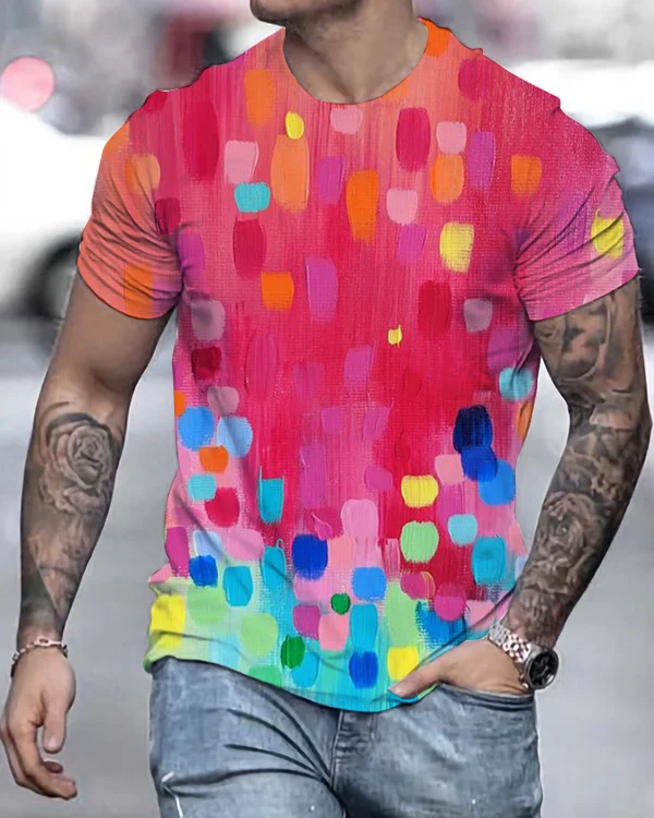 Men's Fashion Geometric Round Neck Loose T-Shirt