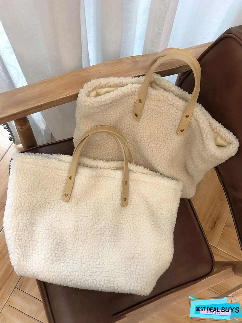 Pure Color Lambswool Large Capacity Handbag