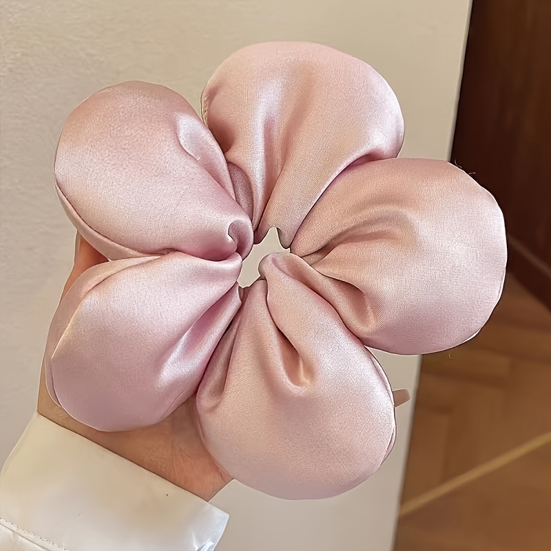Velour Sweet Y2K Flower Hair Scrunchie for Women - Soft Silky Hair Ring, Solid Color Elegant Floral Elastic Ponytail Holder, Gift-Ready Hair Accessory