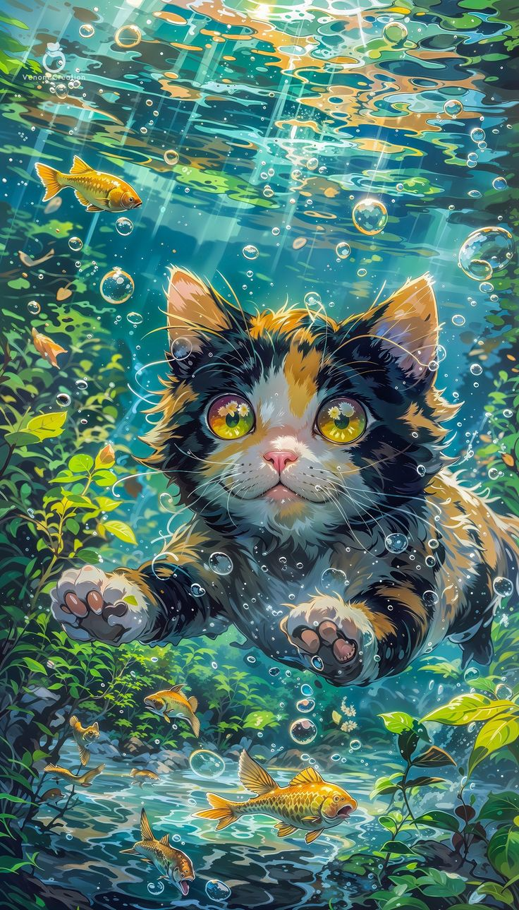Partial AB Drill - Undersea Cat  - Full Round Drill Diamond Painting40*70CM(Canvas)