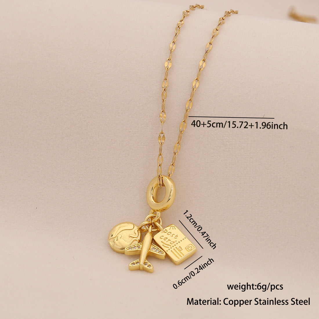 Dripping Oil Earth Airplane Suitcase Pendant Necklace Retro Color Preserving Accessories N1509