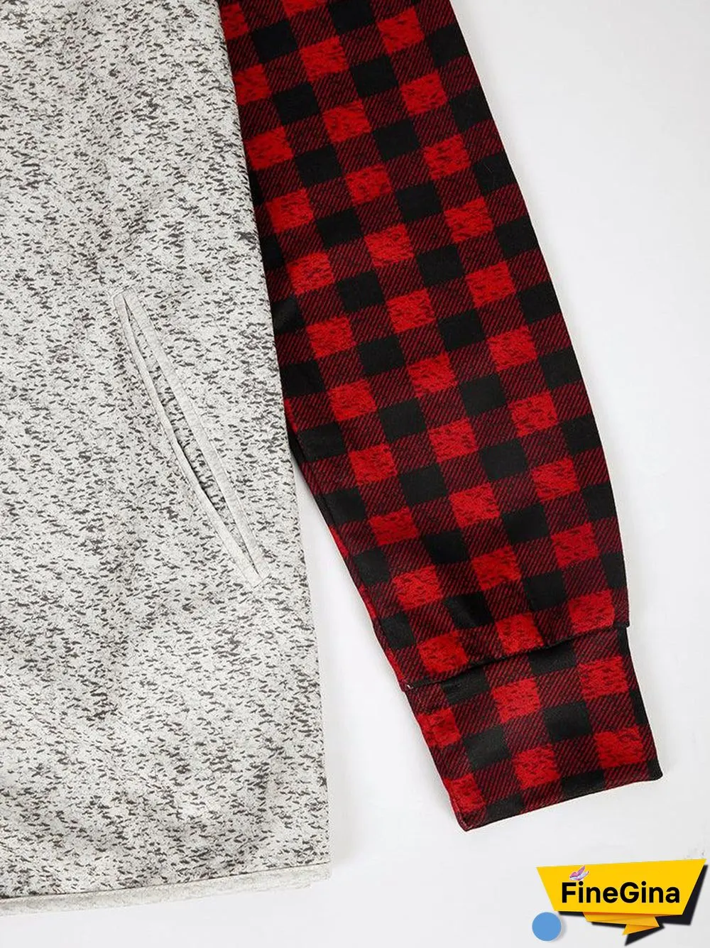 Red and Black Plaid Snowman Buttoned Long Sleeve Sweatshirt