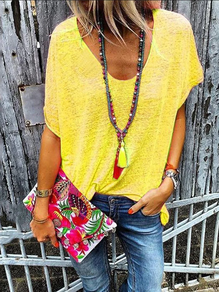 Candy Colors V neck Short Sleeve T-shirt