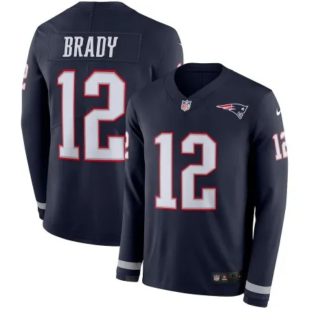 Men's New England Patriots #12 Tom Brady Navy Therma Long Sleeve Stitched NFL Jersey UNM3