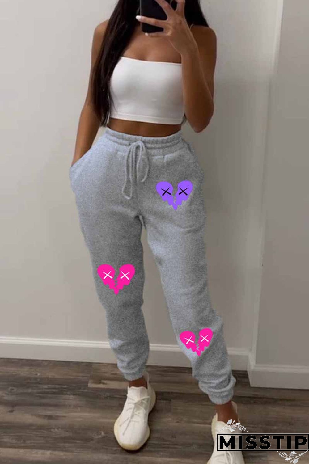 Black Street Print Patchwork Loose Bottoms