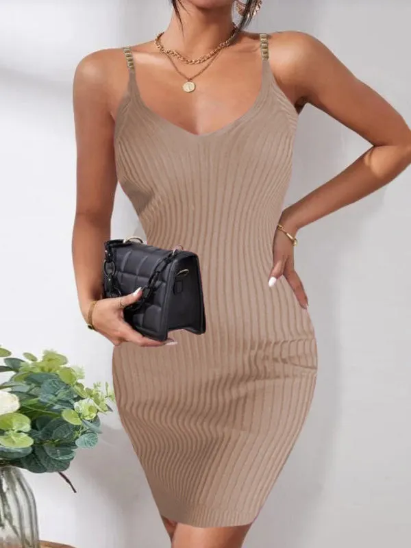 Women's Cold Shoulder V-Neck Mini Dress Knit Seawter