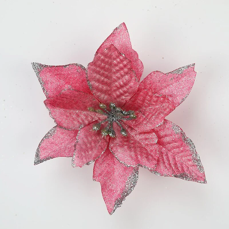 Athvotar 13 cm Big Flower Head Glitter Artificial Silk Flower Christmas Tree Ornament DIY Christmas Decoration 2021 New Year Gift