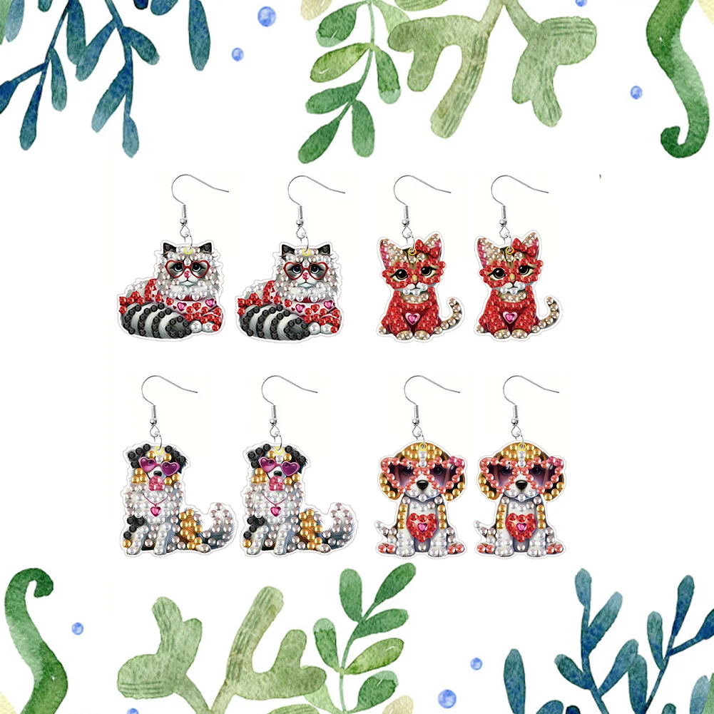 4 Pairs Double Sided Puppy DIY Diamond Painting Earrings Kit for Women Girls