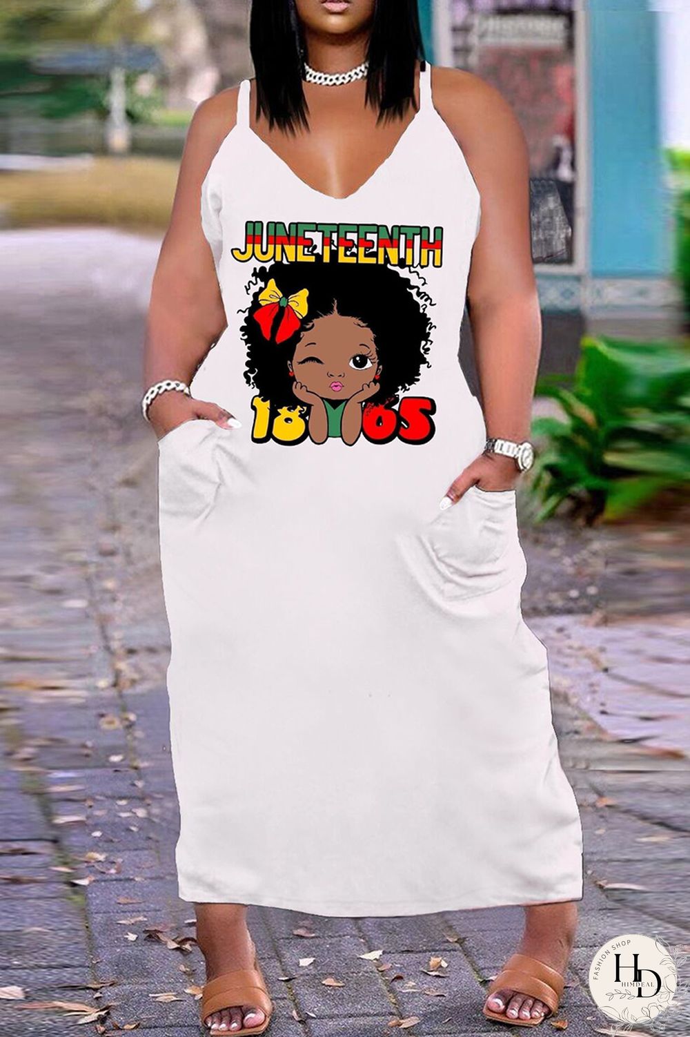 White Fashion Sexy Plus Size Print Backless Spaghetti Strap Long Dress