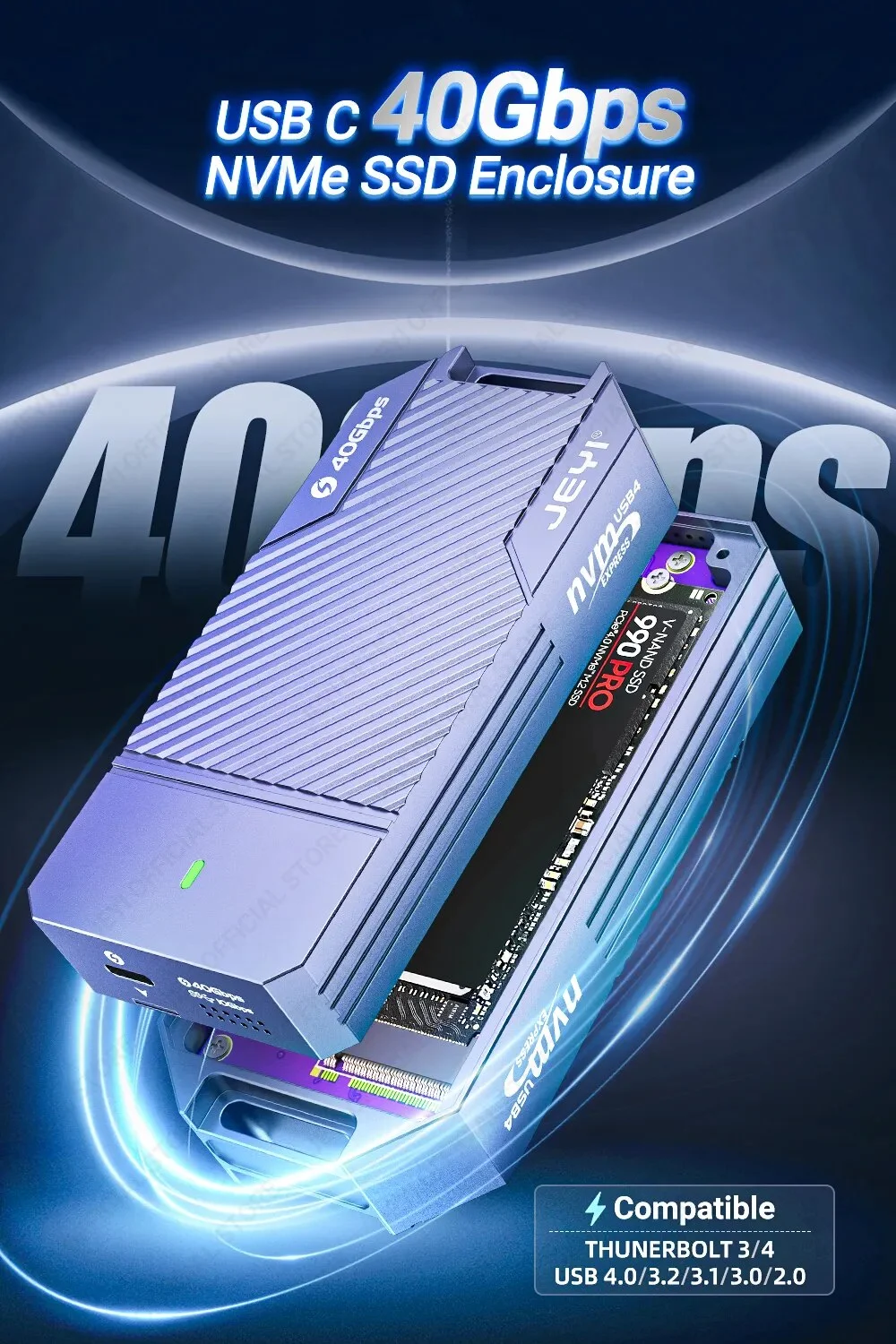 JEYI 40Gbps USB 4.0 M.2 NVMe SSD Enclosure M2 To Type-c 4.0 Solid