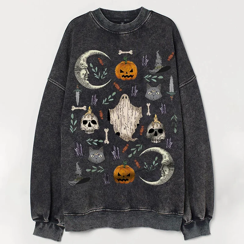 Halloween Pumpkin And Skull Printed Casual Sweatshirt