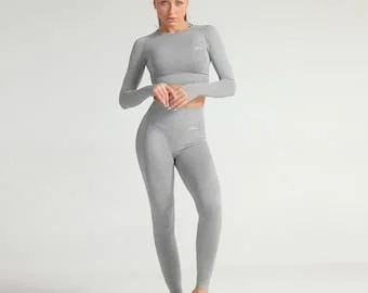 pornhint Pornhint High-Waist Sports Stretchy Pants Leggings Gym Set (2 pc) Yoga Pants & Long Sleeve Sports Bra Running for Women FitMe