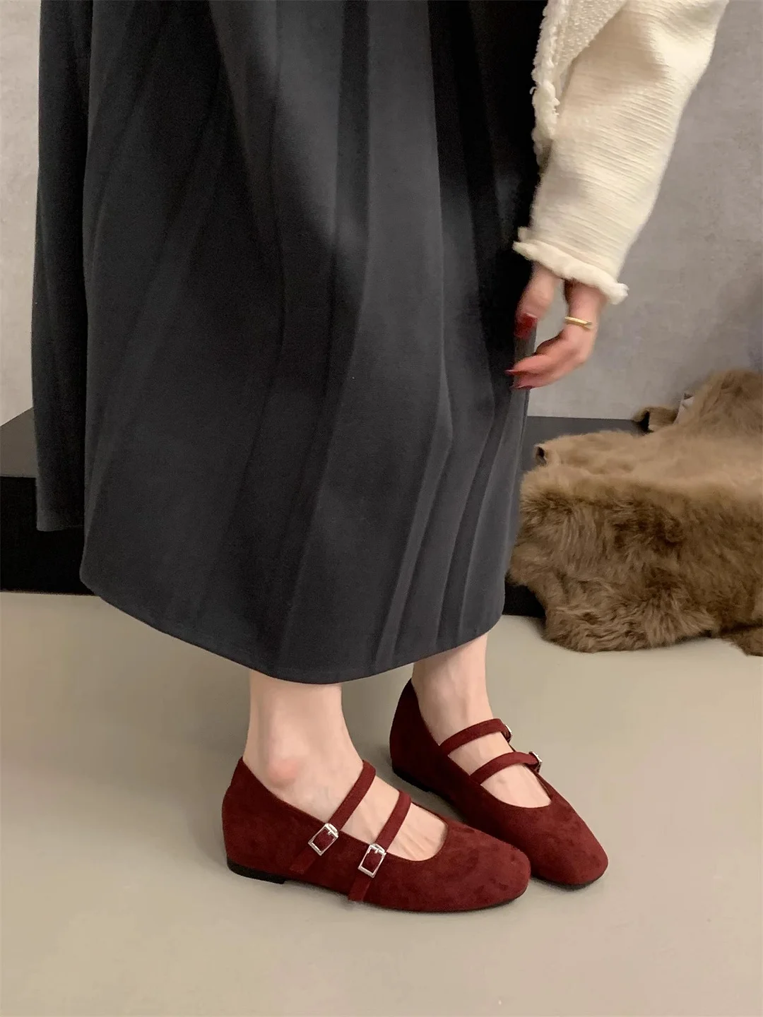 Yyvonne Retro Velvet Leopard Print With Mary Jane Single Shoes 2025 New Spring And Autumn Gentle Evening Shoes