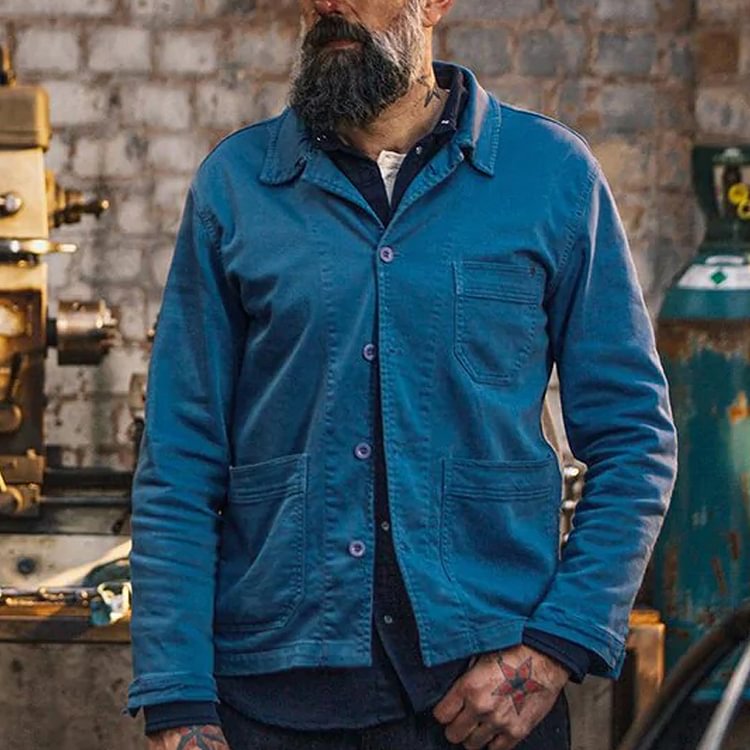 Casual Indigo Dyed Boxy Washed Cotton Jacket