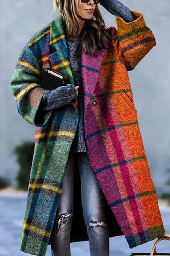 Women's  Oversized Plaid Trench Coat