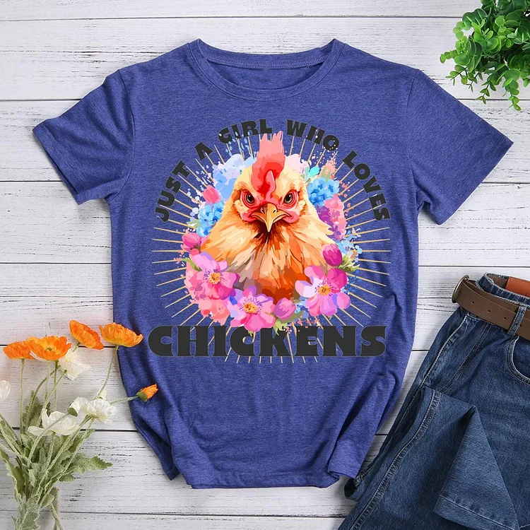 just a girl who loves chickens Round Neck T-shirt-0020624