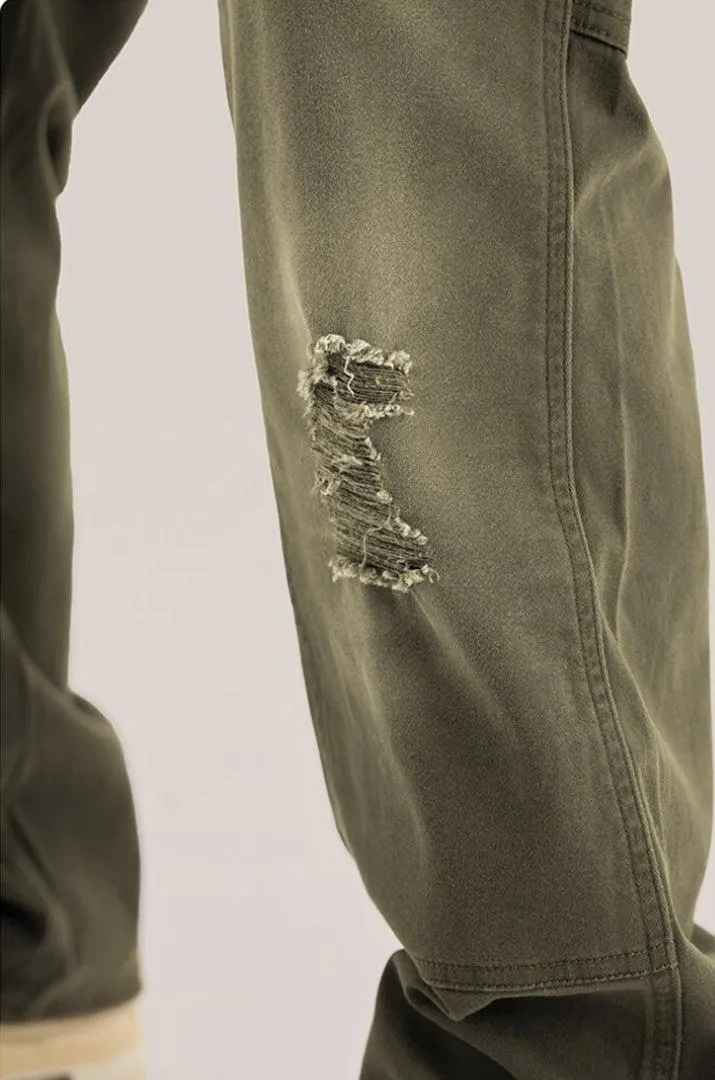 Brownm Rise Washed Distressed Jeans