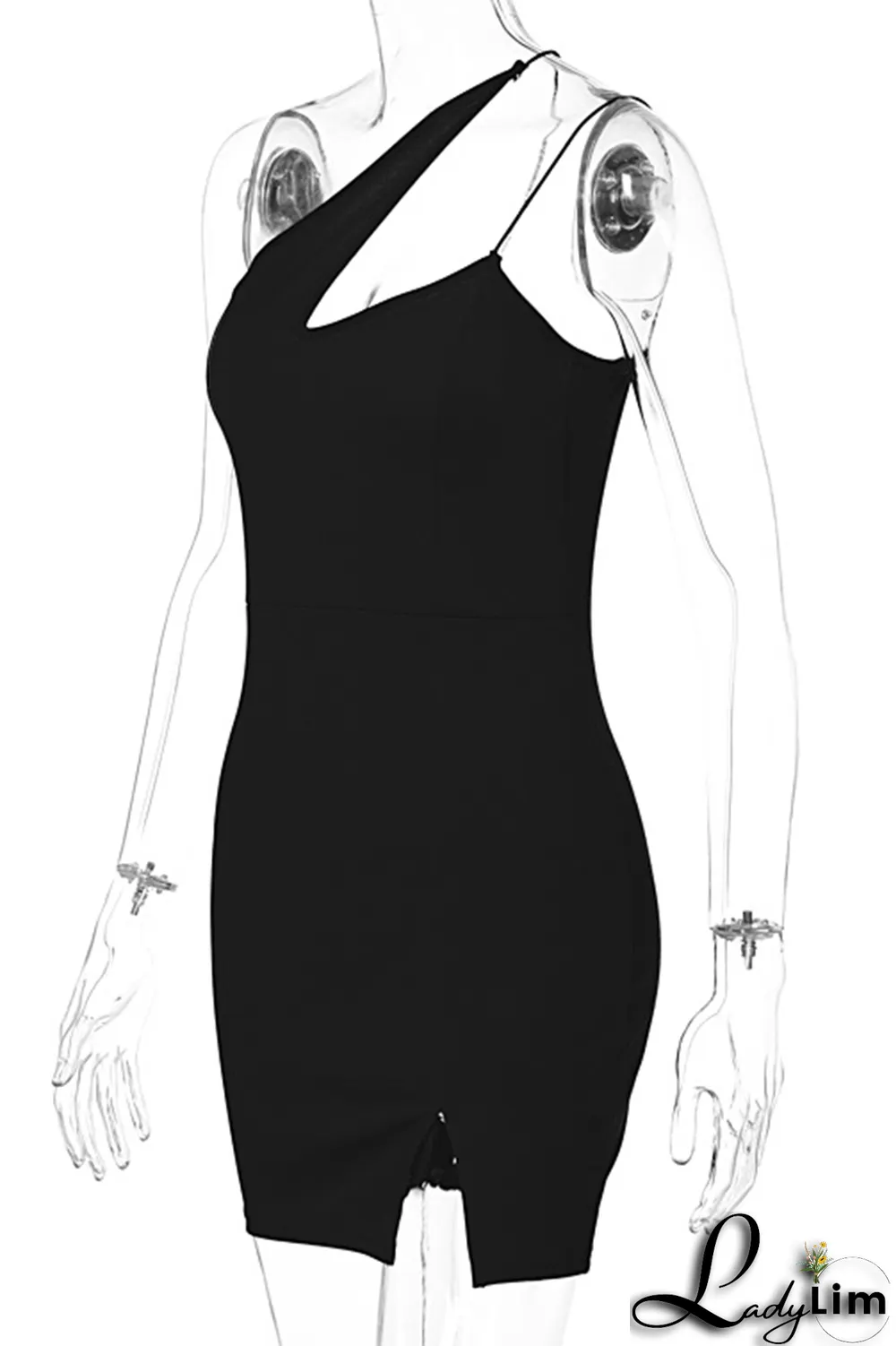 Black Sexy Solid Patchwork Spaghetti Strap Pencil Skirt Dresses