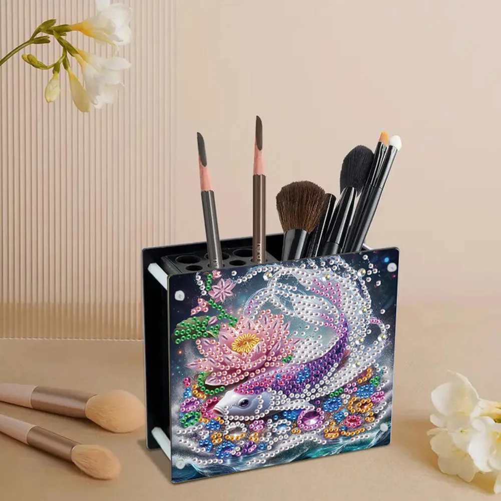 DIY Acrylic Fish Special Shape Diamond Painting Pen Holder for Home Study
