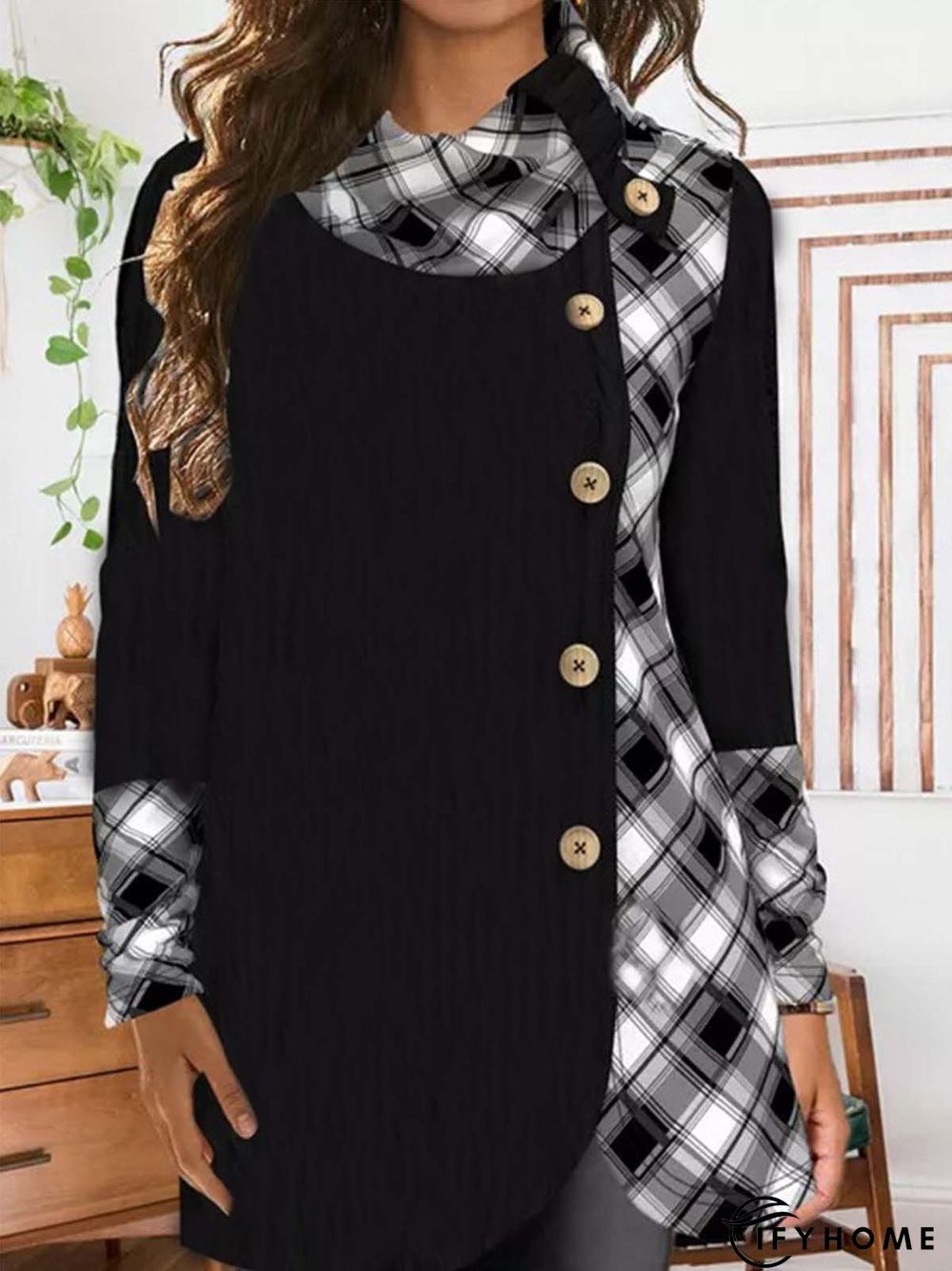 Casual Long Sleeve Plaid Tunic Top | IFYHOME
