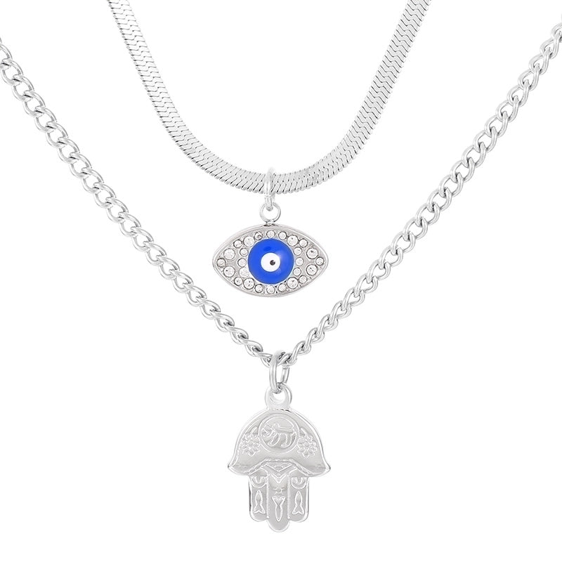 Sweet Palm Stainless Steel 18K Gold Plated Patchwork Layered Necklaces