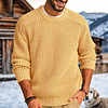 Men's Retro Western Style Knitted Sweater Crew Neck Pullover Black by Inlyline