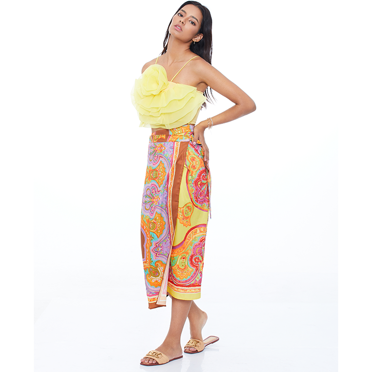 2025 New 3D Flowers Tulle Suspender Tube Top Yellow Two Piece Set