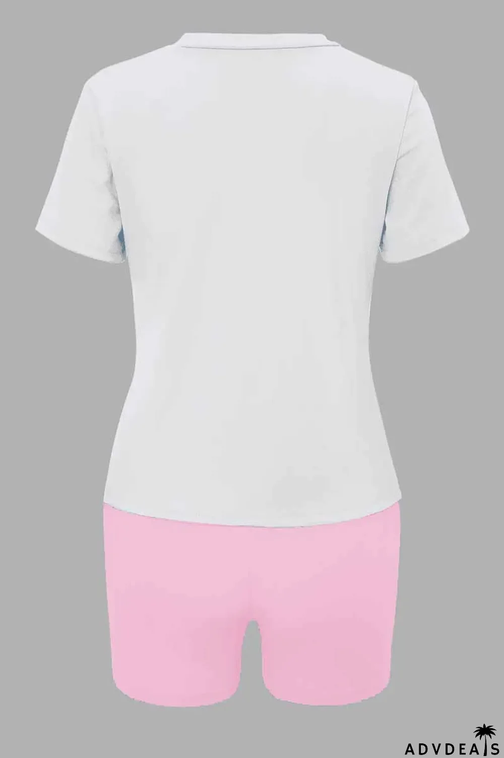 Black Casual Print Letter O Neck Short Sleeve Two Pieces