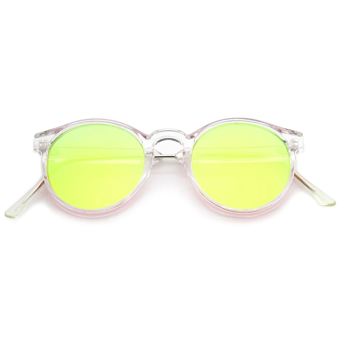 Clear Frame Metal Temple Color Mirror Flat Lens P3 Round glasses 49mm