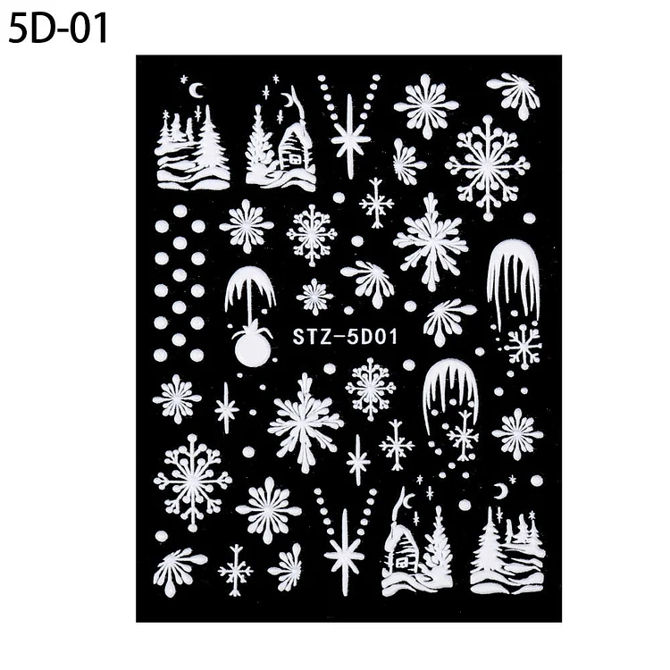 NEW 5D Nail Snowflakes Nail Art Stickers White Glitter Decals Nail Sliders Winter Christmas Decorations Manicure Foils