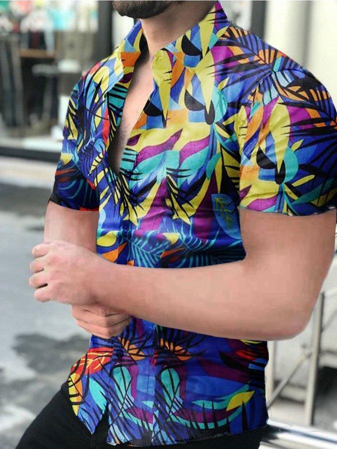 Men's Business Multi Color Printed Short-Sleeved Shirt