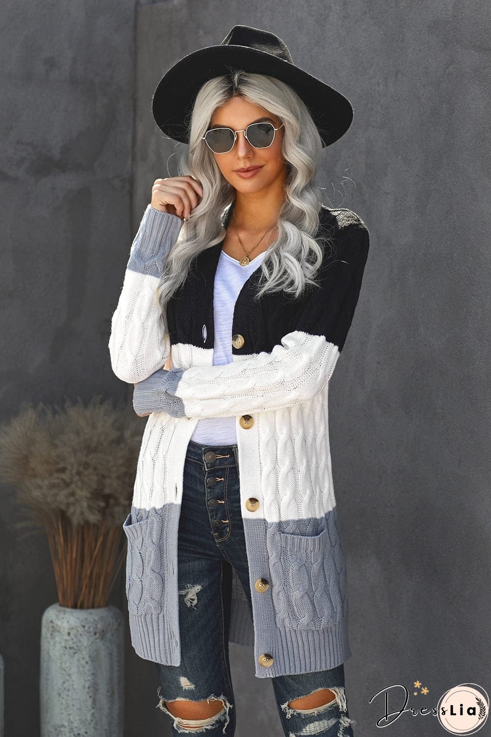 Cozy Cable Knit Button-Front Long Sleeve Cardigan