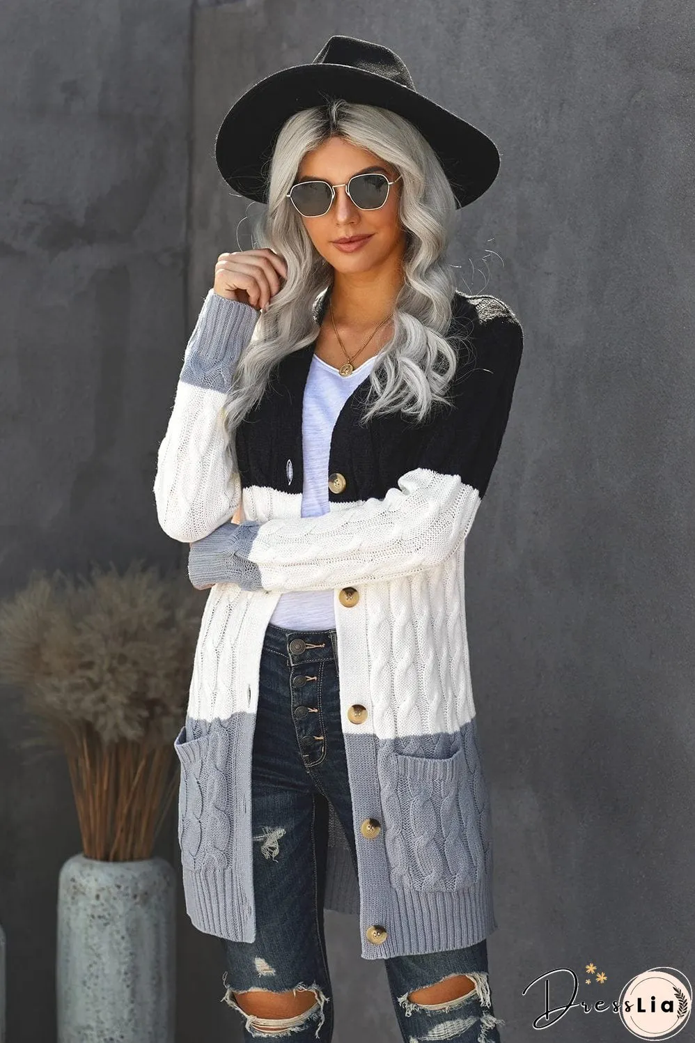 Cozy Cable Knit Button-Front Long Sleeve Cardigan