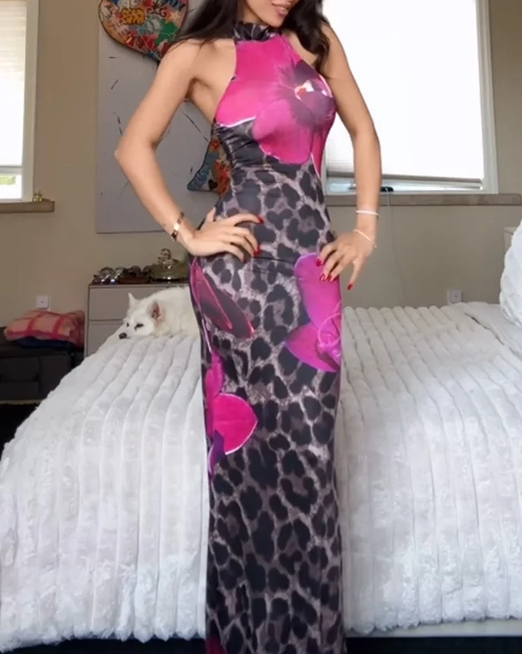 Sleeveless printed casual dress