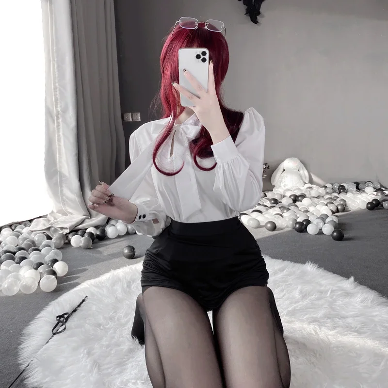 Billionm OJBK Sexy Lingerie Secretary Outfit Uniform School Teacher Exotic Cosplay Costumes Office Lady Long Sleeve Top With Mini Skirt