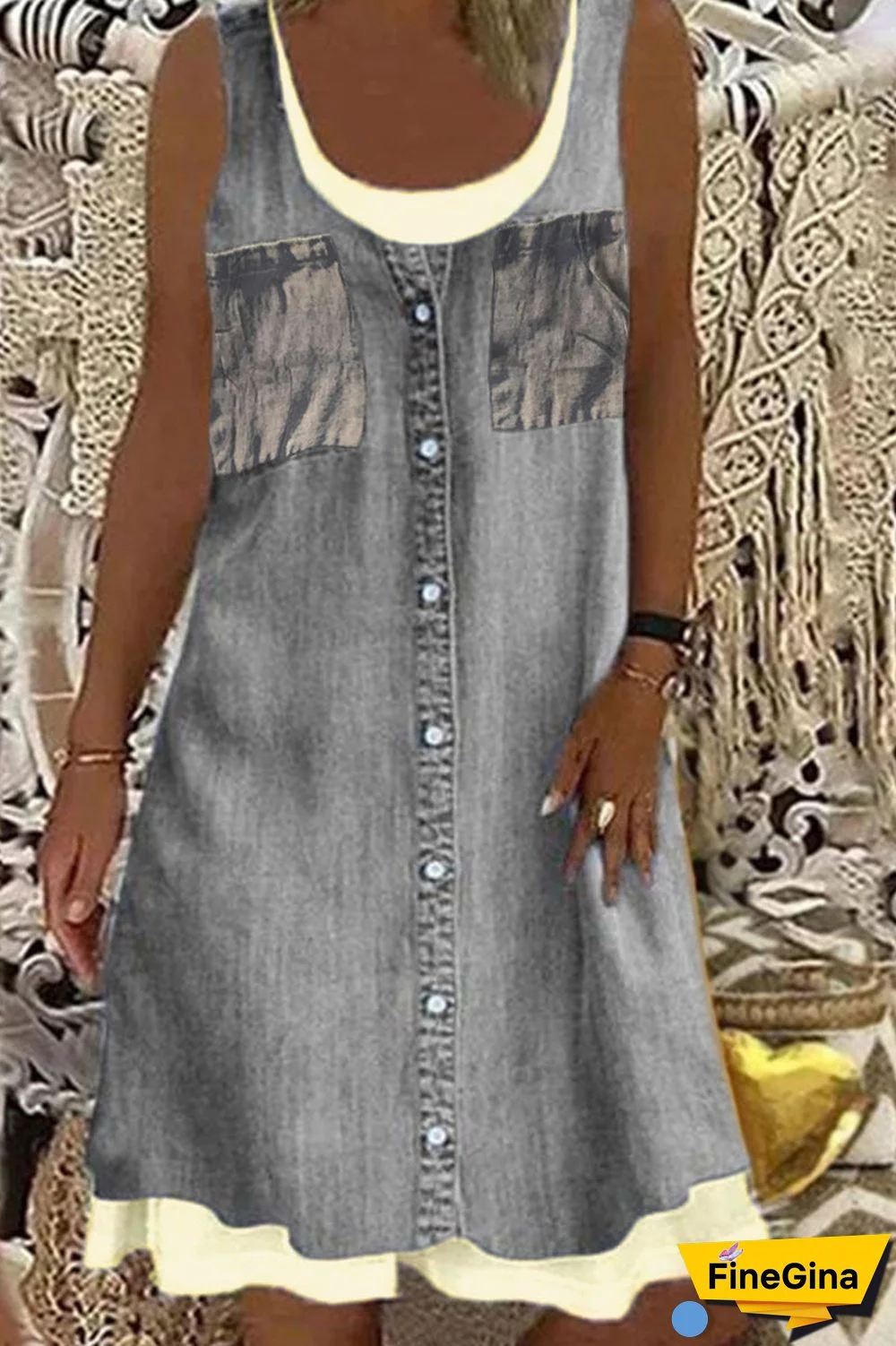 Fashion Street Solid Split Joint U Neck A Line Dresses