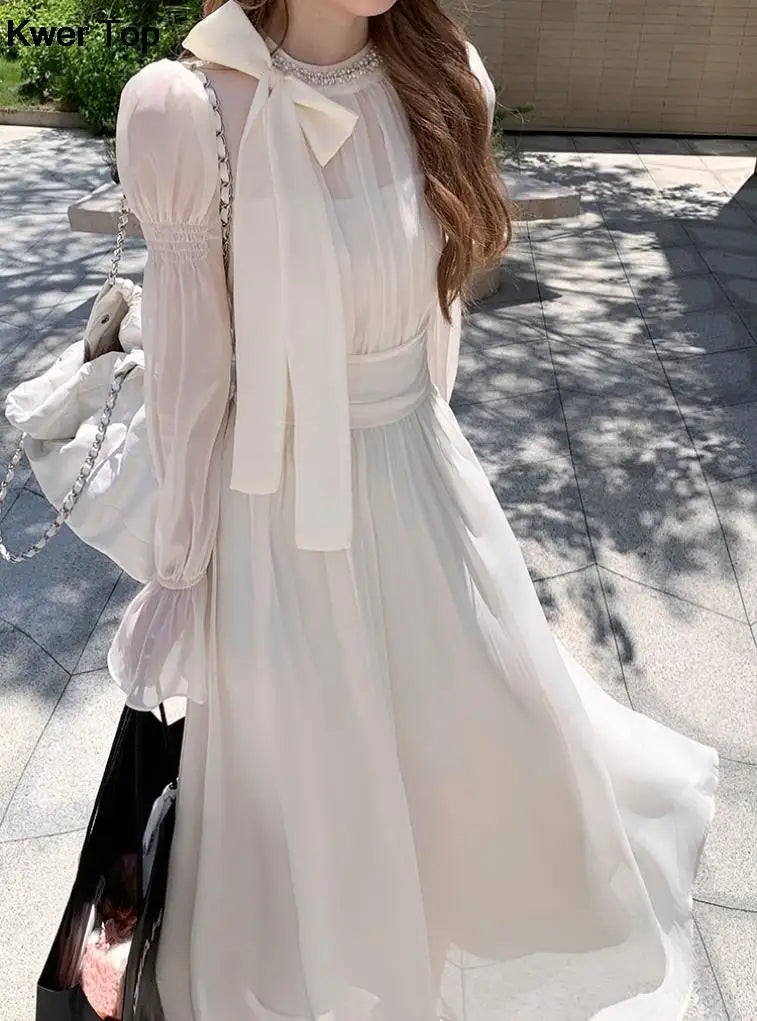 Aiertu Elegant Chiffon Y2k Party Mini Dress Korean Women Fashion Long Sleeve One Piece Vestidos Spring Autumn Wedding Robe Aiertu