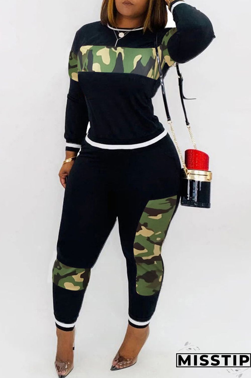 Blue Casual Print Patchwork O Neck Long Sleeve Two Pieces