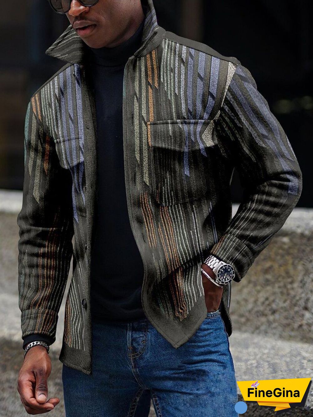 Apricot Men's Casual Geometric Pattern Jacket 004