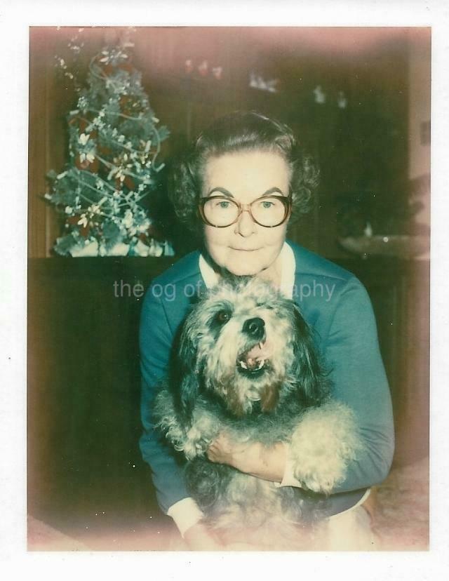 DOG LADY Woman CHRISTMAS TREE Vintage POLAROID Found Photo Poster paintinggraph COLOR 010 3 N