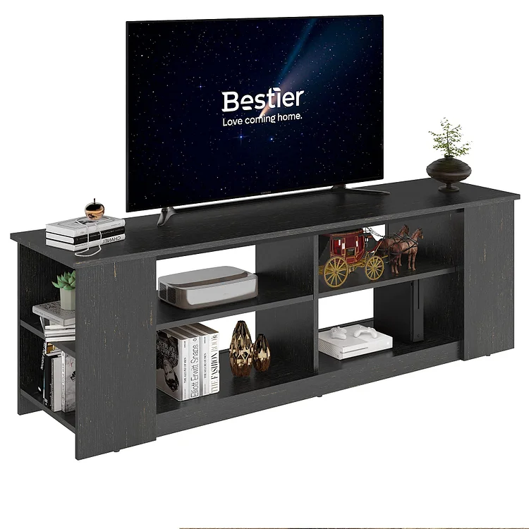Bestier TV Stand for 55 inch TV, Entertainment Center for TV up to 65+ inch, Wood TV Console with Shelves, Rustic Brown