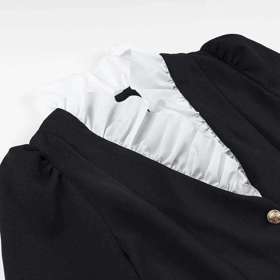 Nigikala Nigikala And Autumn Long Sleeve Splicing Solid Color Button A Word Fake Two-Piece Shirt Skirt New Woman