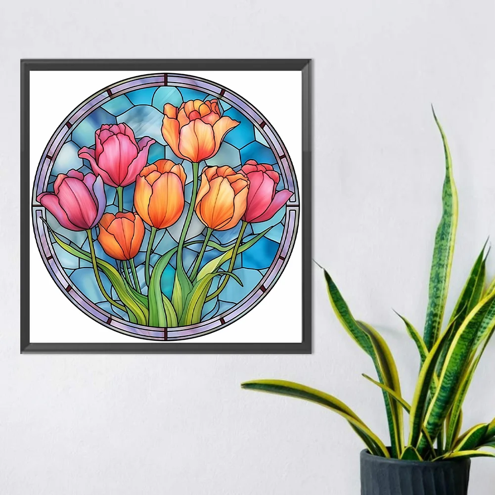 Diamond Painting - Full Round Drill - Stained Glass Flower(30*30cm)