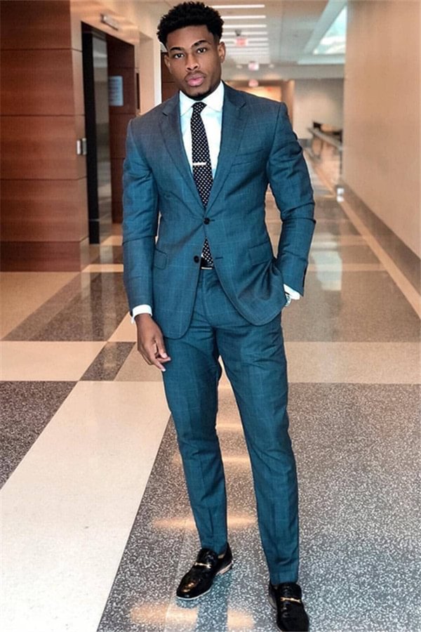 Best Fited 2 Pieces Dinner Suit For Mans With Blue Plaid | Ballbellas Ballbellas