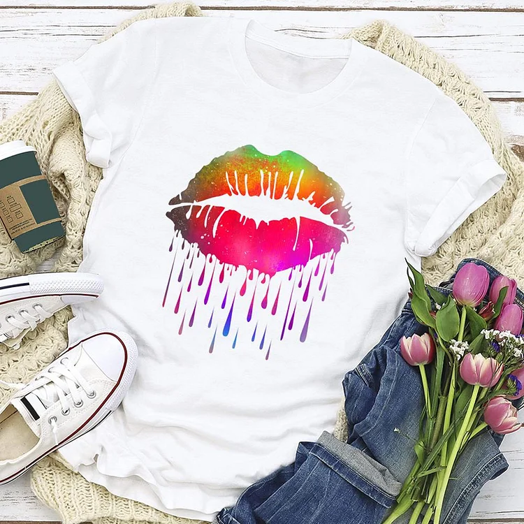Rainbow lips T-shirt Tee-03909-Annaletters