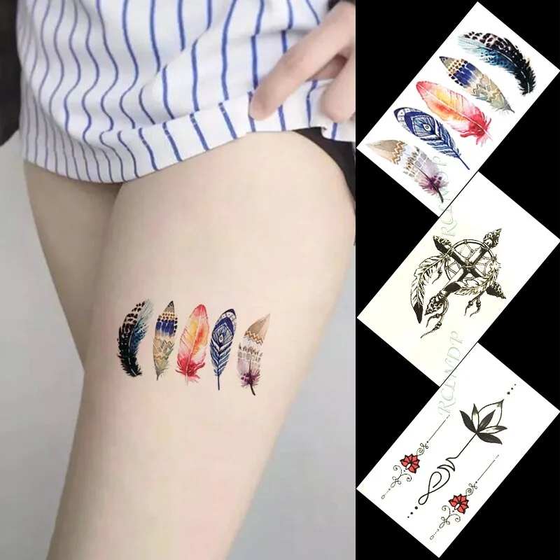 Waterproof Temporary Tattoo Sticker mandala henna bird feather body art tatto flash tatoo fake tattoos for girl women men 4